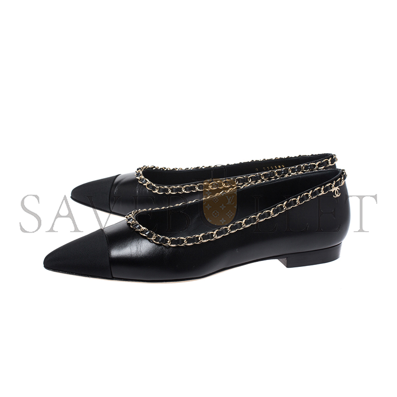 CHANEL FABRIC GROSGRAIN CHAIN CAP TOE FLATS 272269